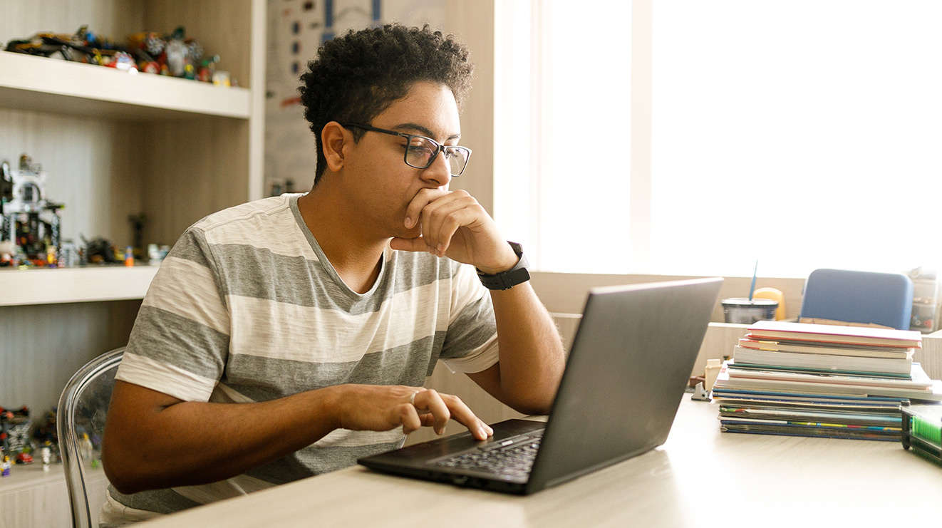 Young adult using laptop
